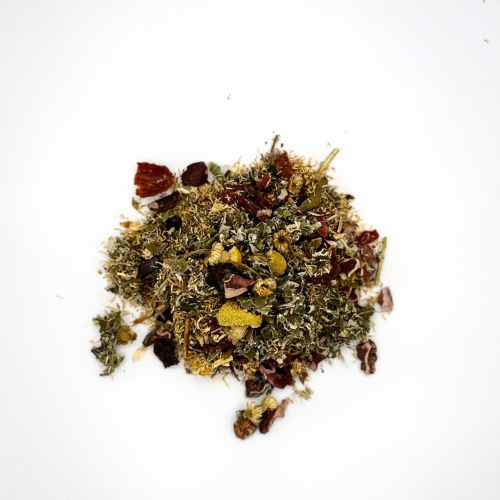 Mixture of dried herbs on a white background