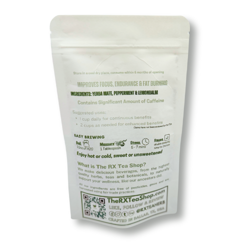 Image of back of ghost mint tea with instructions on a white background 